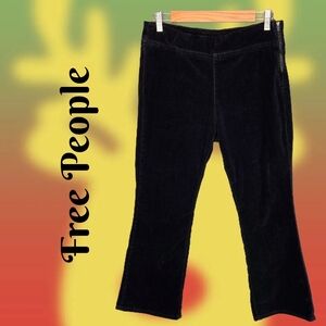 Free People In My Feeling Pants Sz S Black Velvet Cropped Flare Stretch Womens